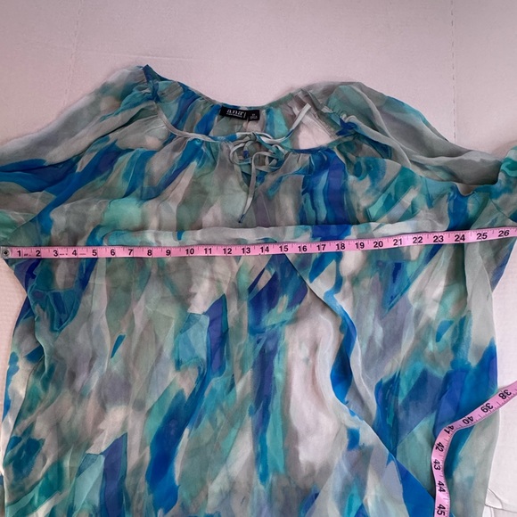 ANA A New Approach Sheer Abstract Blue Peasant Blouse 2X Tie Neck - Picture 7 of 10
